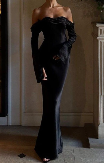 Mermaid Off The Shoulder Black Prom Dress party Evening Gown HZ1023